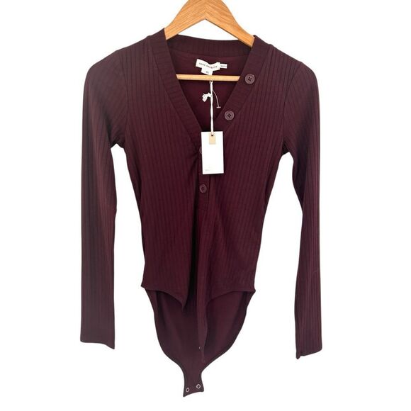NWT Good American maroon Henley style ribbed bodysuit size extra small - Picture 2 of 7